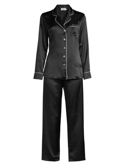 Shop Ginia Fine Finishes Two-piece Silk Pajama Set In Black