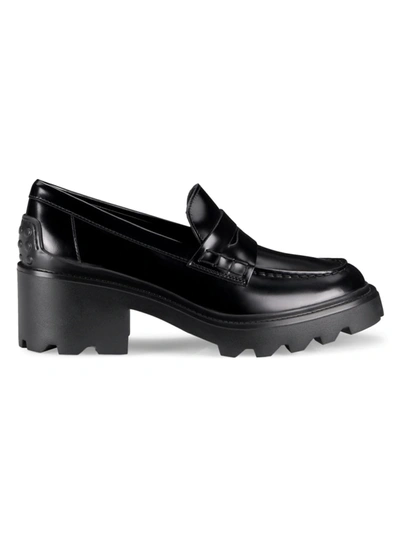 Shop Tod's Shiny Leather Chunky Penny Loafers In Black