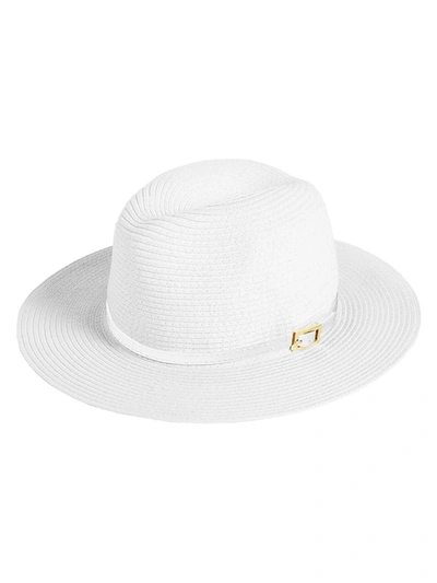 Shop Melissa Odabash Ribbon-trimmed Woven Fedora In White