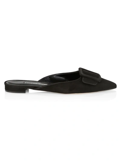 Shop Manolo Blahnik Women's Maysale Suede Flats In Black