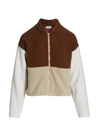 Shop Donni. Women's Tri-tone Fleece Jacket In Chocolate