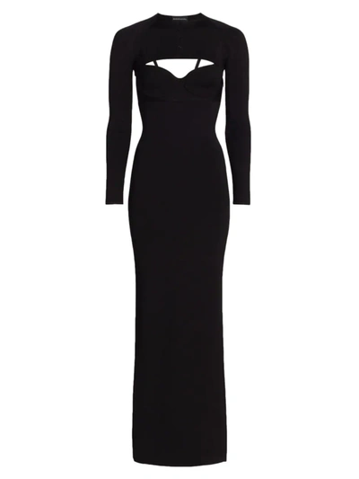 Shop Brandon Maxwell Women's Removable Micro Cardigan Maxi-dress In Black