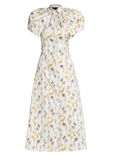 Shop Brandon Maxwell Women's Iris Open Back Midi-dress In White Iris Print