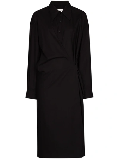 Shop Lemaire Ruched Asymmetric Midi Dress In Black