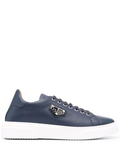 Shop Philipp Plein Iconic Plein Leather Low-top Sneakers In Blue