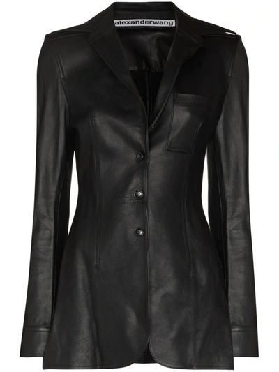 Shop Alexander Wang Tailored Leather Blazer In Black