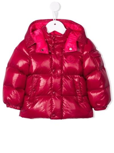 Shop Moncler Luce Feather-down Hooded Puffer Jacket In Pink