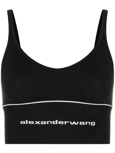 Alexander Wang Logo Elastic Bra In Ribbed Jersey In Black
