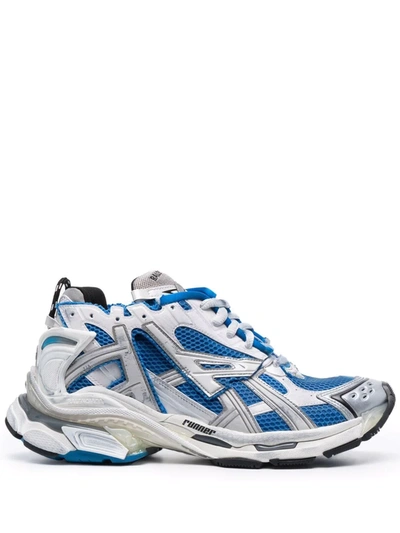Shop Balenciaga Runner Panelled Sneakers In White ,blue