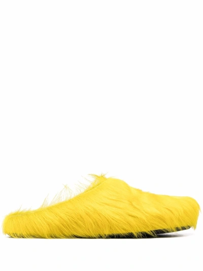 Shop Marni Fussbet Sabot Calf-hair Slippers In Yellow