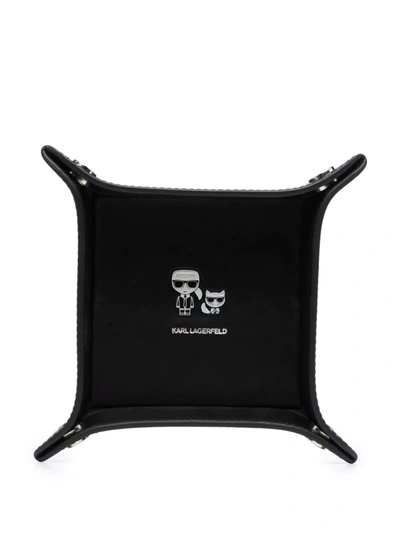 Shop Karl Lagerfeld Ikonik Leather Valet Tray In Black