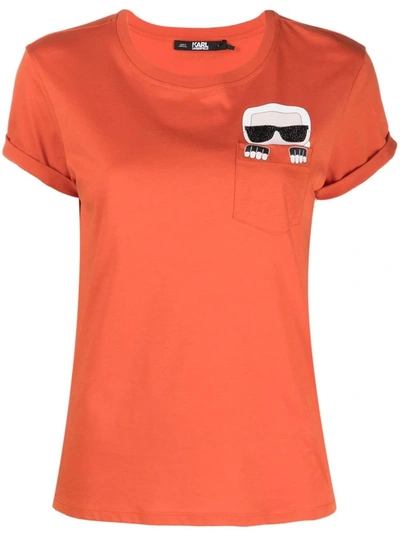 Shop Karl Lagerfeld Ikonik Karl Pocket T-shirt In Orange