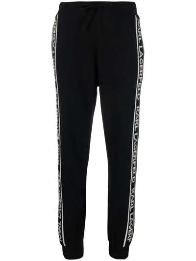 Shop Karl Lagerfeld Logo Cashmere Trousers In Black