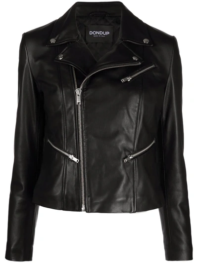 Shop Dondup Leather Biker Jacket In Black