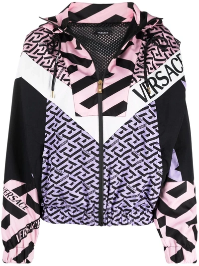 Shop Versace Colour Block Sports Jacket In Black