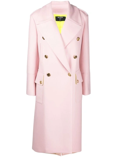Shop Balmain Double-breasted Virgin Wool Coat In Pink