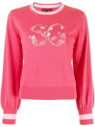 Shop Shiatzy Chen Embroidered Logo Sweater In Pink