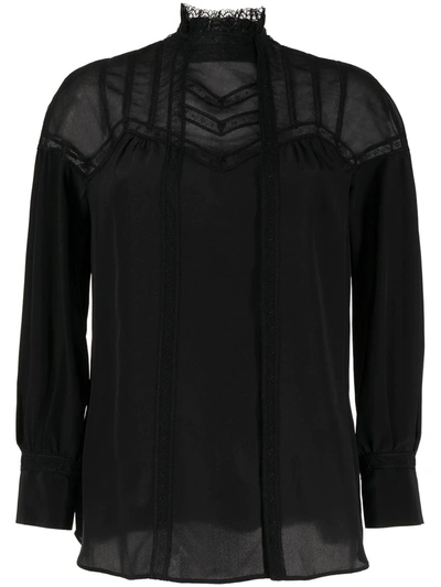Shop Shiatzy Chen Tulle Panelled Silk Blouse In Black