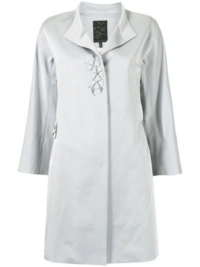 Shop Shiatzy Chen Appliqué-detail High-neck Coat In Grey