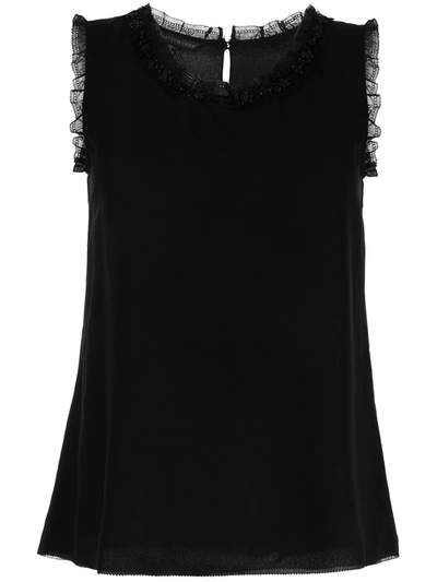 Shop Shiatzy Chen Bead-embellished Silk Sleeveless Blouse In Black