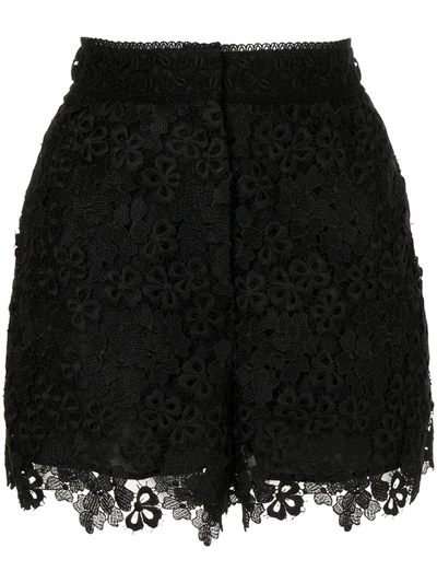 Shop Shiatzy Chen Floral Lace Tailored Shorts In Black