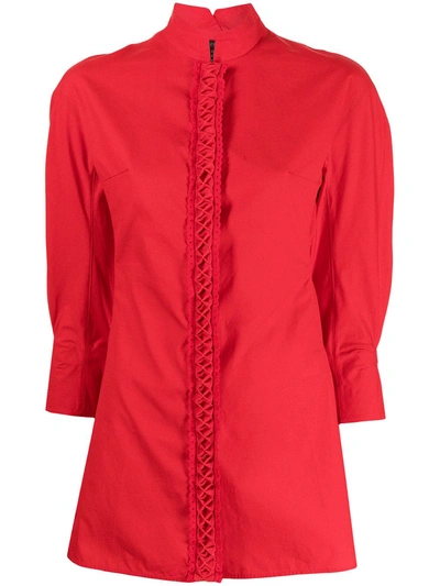 Shop Shiatzy Chen Mandarin-collar Cotton Shirt In Red