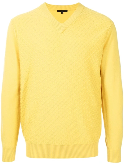 Shop Shiatzy Chen Waffle-knit V-neck Jumper In Yellow