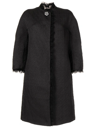 Shop Shiatzy Chen Patterned-jacquard Reversible Coat In Black