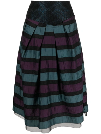Shop Shiatzy Chen Horizontal-stripe A-line Skirt In Blue
