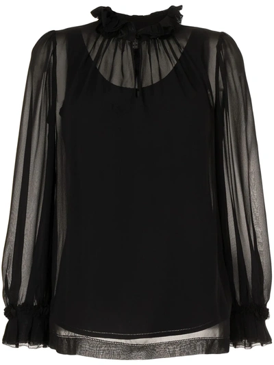 Shop Shiatzy Chen Frilled Long-sleeve Blouse In Black