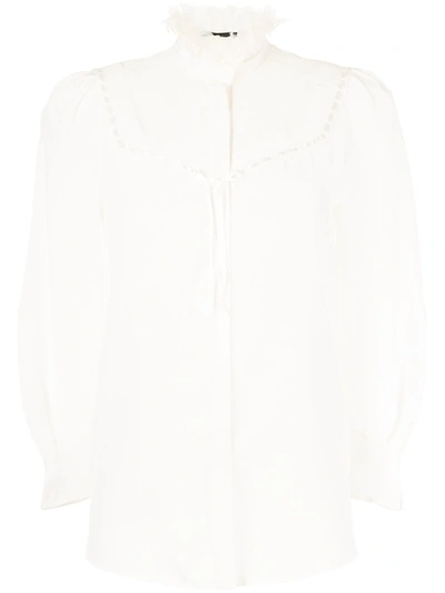 Shop Shiatzy Chen Lace Collar Silk Blouse In White
