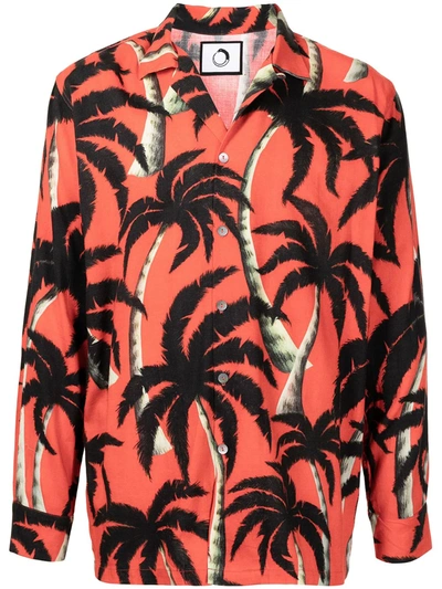 Shop Endless Joy Palm Tree-print Tencel Shirt In Red