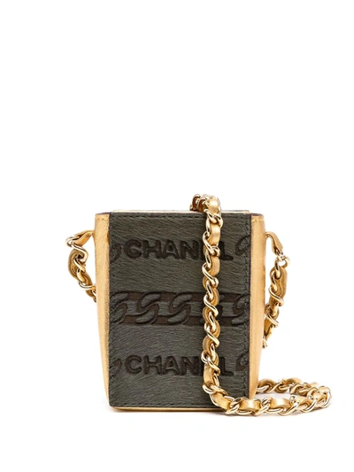Pre-owned Chanel 2001 Chain-link Pattern Crossbody Pouch In Gold