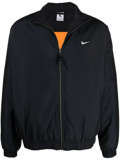 Shop Nike Soloswoosh Satin Bomber Jacket In Black