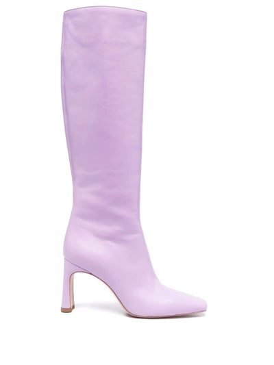 Shop Liu •jo Leather Knee-high Boots In Purple