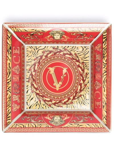 Versace Virtus Holiday 28cm Square Plate In Red