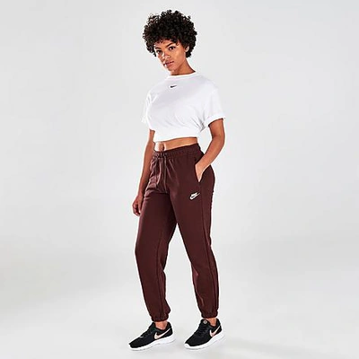 Shop Nike Women's Sportswear Essential Lightweight Fleece Jogger Pants In Bronze Eclipse/white