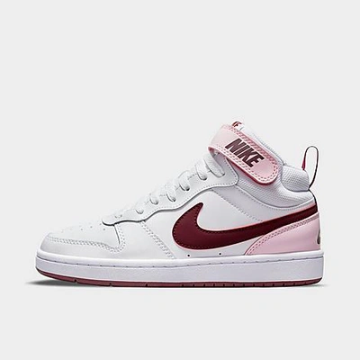 Shop Nike Girls' Big Kids' Court Borough Mid 2 Casual Shoes In White/dark Beetroot/pink Foam