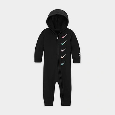 Shop Nike Infant Repeat Swoosh Full-zip Hooded Coverall (12m-) In Black/multi