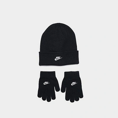 Shop Nike Kids' Futura Beanie Hat And Gloves Set In Black