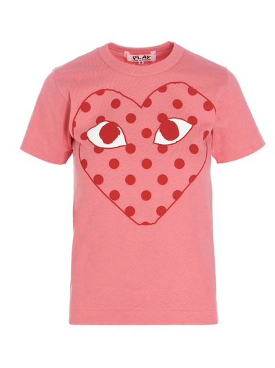 Shop Comme Des Garçons Play Polka Dot Heart T-shirt In Pink