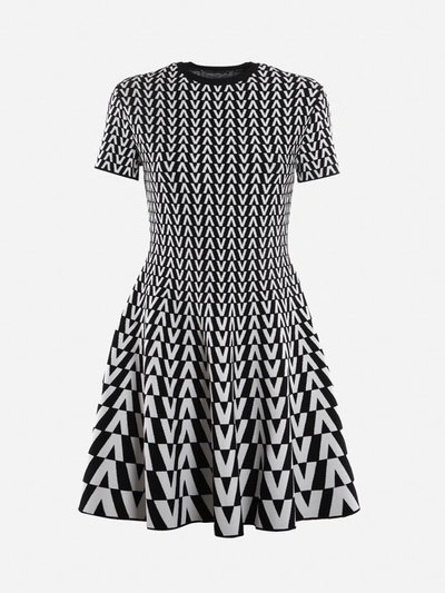 Shop Valentino Knitted Dress With All-over Optical  Motif In Black, White