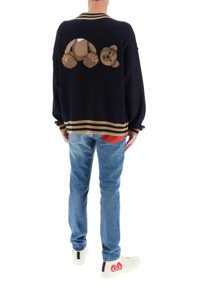 Shop Palm Angels Bear Cardigan In Blue,beige