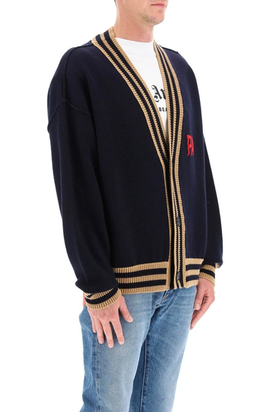 Shop Palm Angels Bear Cardigan In Blue,beige