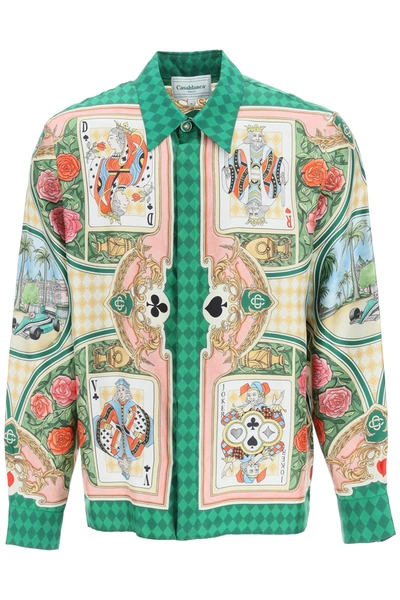 Shop Casablanca La Course Ideale Silk Shirt In Green,white,pink