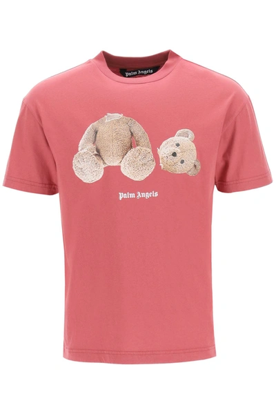 Shop Palm Angels Bear Print T-shirt In Red,brown
