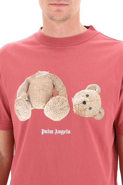 Shop Palm Angels Bear Print T-shirt In Red,brown