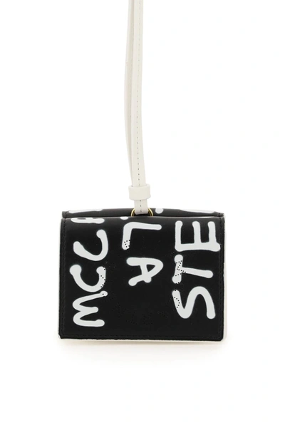 Shop Stella Mccartney Graffiti Logo Mini Wallet In Black,white