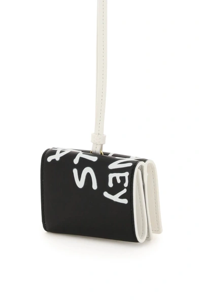 Shop Stella Mccartney Graffiti Logo Mini Wallet In Black,white