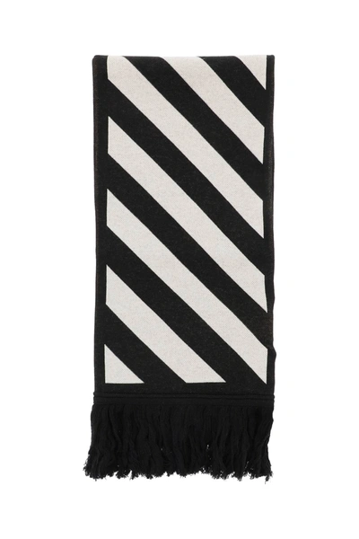 Shop Off-white Wool Blend Reversible Scarf In Black,white,orange